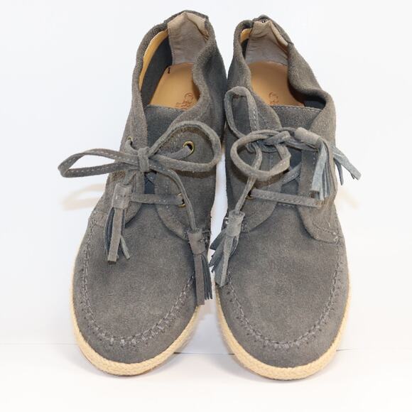 Crown Vintage Mac Suede Hidden Wedge Sz 8 Bootie Tassel Lace Gray - Picture 3 of 6